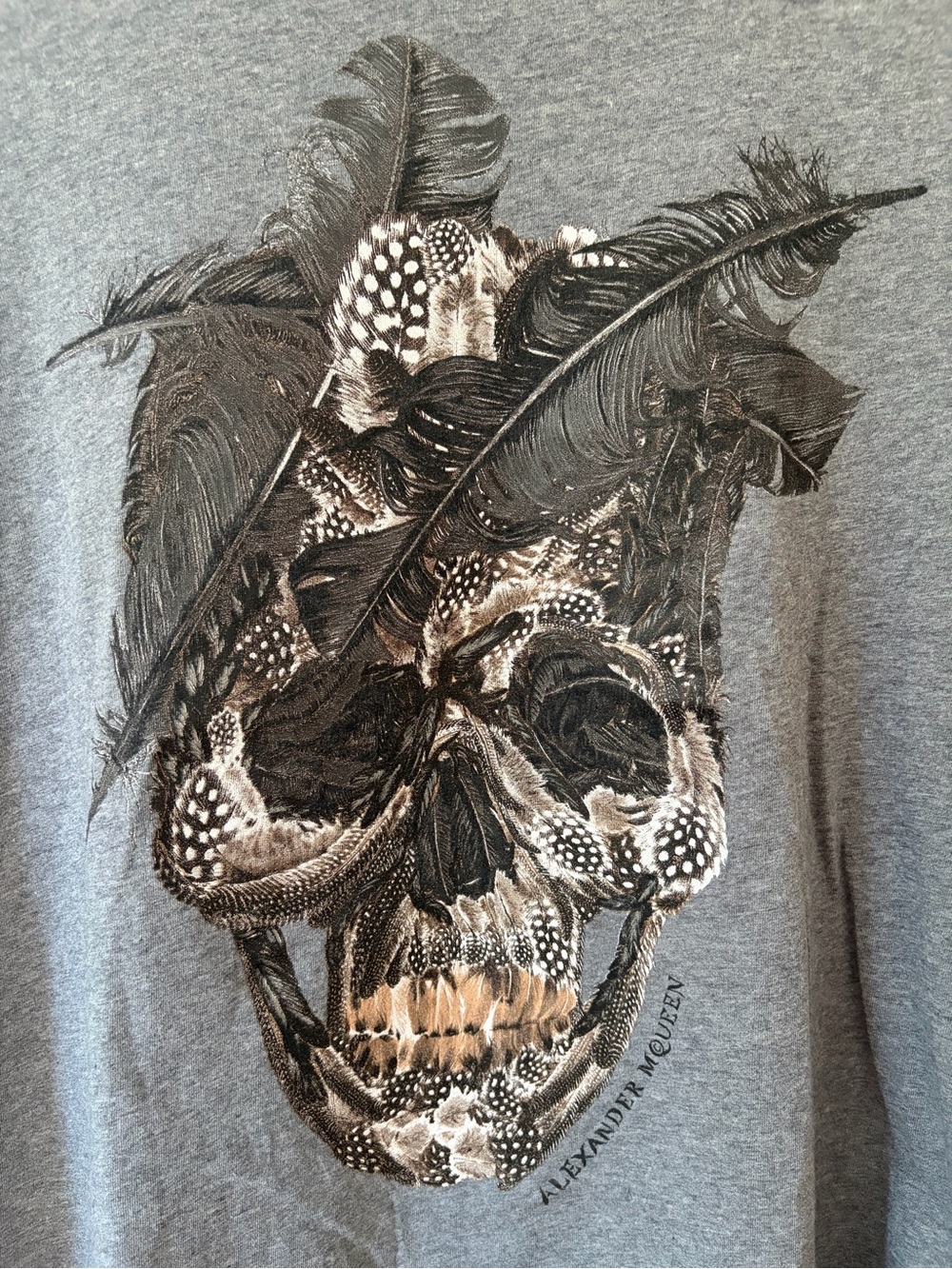 Alexander McQueen Gray Skull & Feather Short Sleeve Tee - Picture 2 of 6